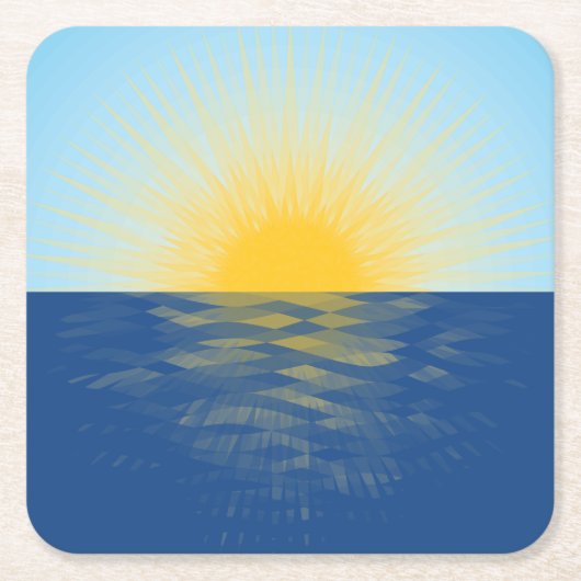 日の出の海の新しい開始 スクエアペーパーコースター (正面)