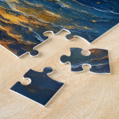 日の出の海の魚釣り船 ジグソーパズル (側面)