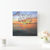 日の出の海ピリピ4:13聖なる書物、 経典 スクエア壁時計 (ホーム)