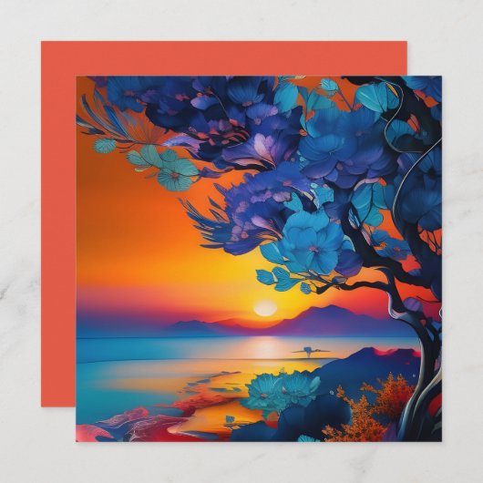 日の出の湖で花の木 (正面/裏面)