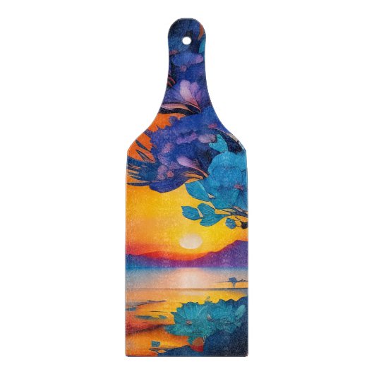 日の出の湖で花の木 カッティングボード (正面)