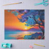 日の出の湖で花の木 薄葉紙 (クラフト)