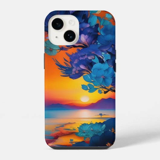 日の出の湖で花の木 iPhoneケース (裏面)