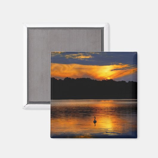 日の出の湖、風光明媚な写真、 マグネット (正面/裏面)