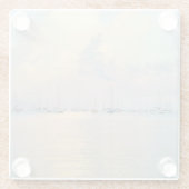 日の出の湾のボート、写真 ガラスコースター (裏面)