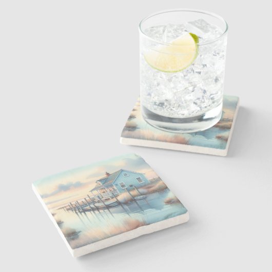 日の出の湿原にある海岸の別荘 ストーンコースター (横)