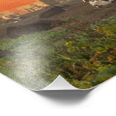 日の出の納屋の外のホルスタイン乳牛 フォトプリント (角)