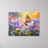 日の出の花に咲く小さな蝶 キャンバスプリント (正面)
