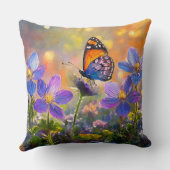 日の出の花に咲く小さな蝶 クッション (裏面)