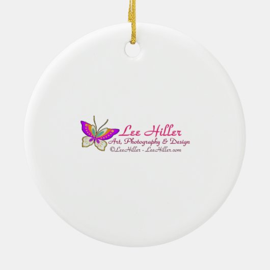 日の出の花に咲く小さな蝶 セラミックオーナメント (裏面)