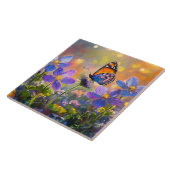 日の出の花に咲く小さな蝶 タイル (側面)