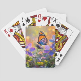 日の出の花に咲く小さな蝶 トランプ