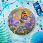 日の出の花に咲く小さな蝶 ペーパープレート (パーティー)