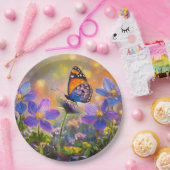日の出の花に咲く小さな蝶 ペーパープレート (パーティー)