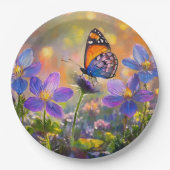 日の出の花に咲く小さな蝶 ペーパープレート (正面)
