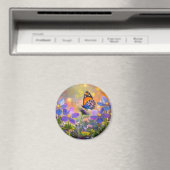 日の出の花に咲く小さな蝶 マグネット (インサイチュ (食洗機))