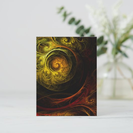 日の出の花の赤い抽象美術の郵便はがき ポストカード (スタンド正面)