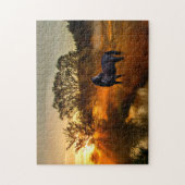 日の出の野の黒馬 ジグソーパズル (縦)