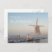 日の出の雪の中の風車文字はがき ポストカード (正面/裏面)