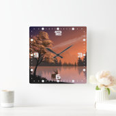日の出の風景と湖とデール–51207 スクエア壁時計 (ホーム)