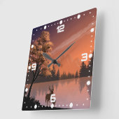 日の出の風景と湖とデール–51207 スクエア壁時計 (傾斜)