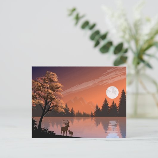 日の出の風景と湖とデール–51207 案内ポストカード (スタンド正面)