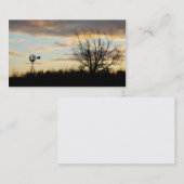 日の出の風車の並木の農場のシルエット 名刺 (正面/裏面)