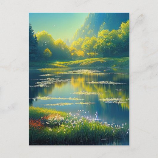 日の出の魔法で緑の風景 ポストカード (正面)