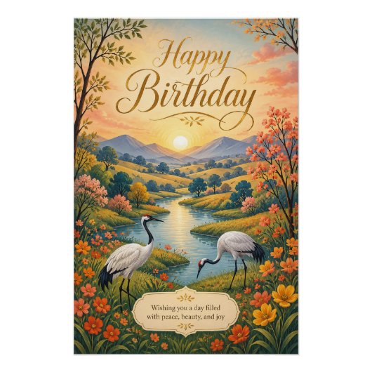 日の出の鶴の牧場 誕生日 セレニティ ポスター (正面)