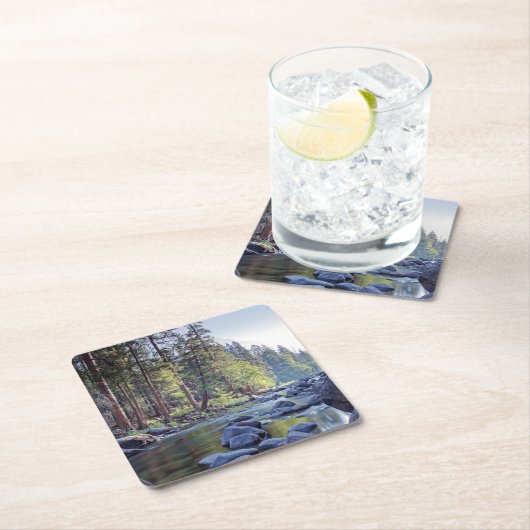 日の出のMercedの川|ヨセミテ国立公園 スクエアペーパーコースター (インサイチュ)