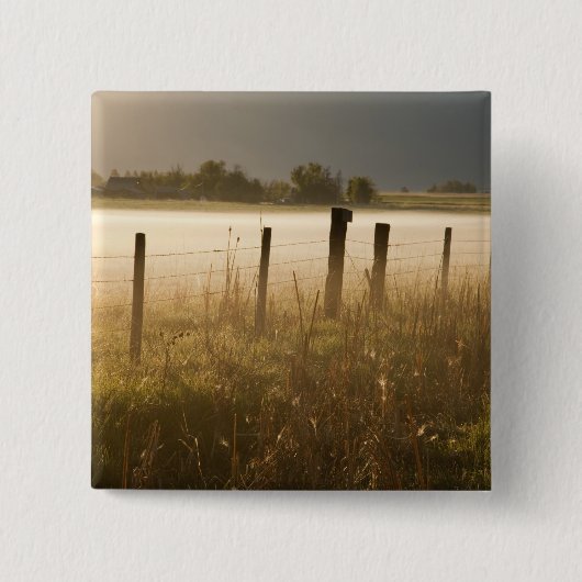 日の出はCharloの近くで塀に沿う霧をつけます 缶バッジ (正面)