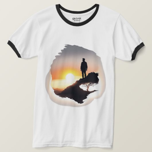 日の出を熟考する人 Tシャツ (デザイン正面)