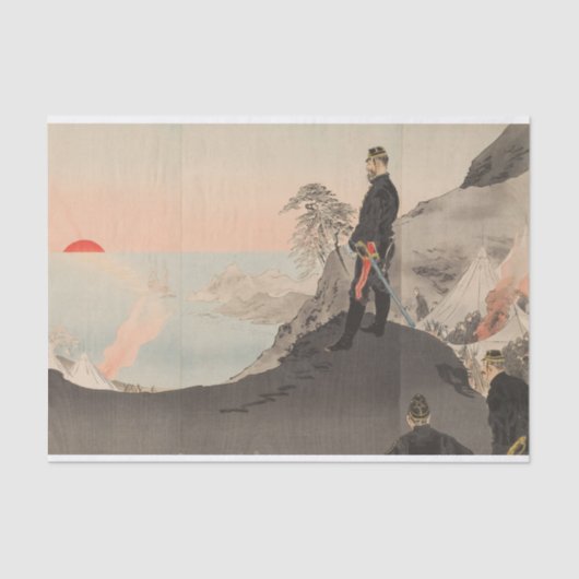 日の出を眺める士官と軍人 薄葉紙 (正面)