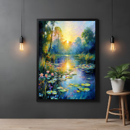 日の出インスパイア印象派のモネユリ池 ポスター