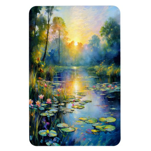 日の出インスパイア印象派のモネユリ池 マグネット (縦)