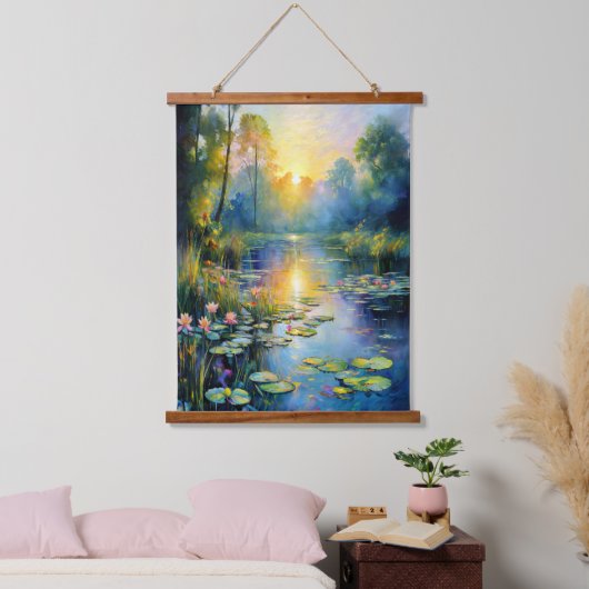 日の出インスパイア印象派のモネユリ池 吊り下げ型タペストリー (寝室)