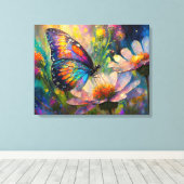 日の出カラフルで蝶と野花 キャンバスプリント (インサイチュ (ウッドフロア))