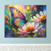 日の出カラフルで蝶と野花 キャンバスプリント (インサイチュ (ウッドフロア))