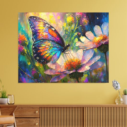 日の出カラフルで蝶と野花 キャンバスプリント (インサイチュ (リビング))