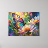 日の出カラフルで蝶と野花 キャンバスプリント (正面)