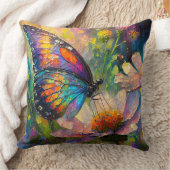 日の出カラフルで蝶と野花 クッション (ブランケット)