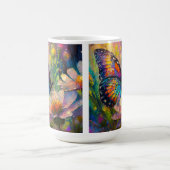 日の出カラフルで蝶と野花 コーヒーマグカップ (中央)