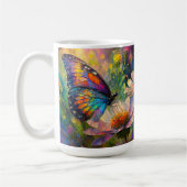 日の出カラフルで蝶と野花 コーヒーマグカップ (左)