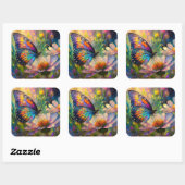 日の出カラフルで蝶と野花 スクエアシール (シート)