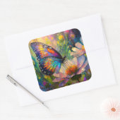 日の出カラフルで蝶と野花 スクエアシール (封筒)