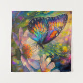 日の出カラフルで蝶と野花 タペストリー (正面(横))