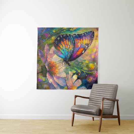 日の出カラフルで蝶と野花 タペストリー (インサイチュ(横))