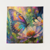 日の出カラフルで蝶と野花 タペストリー (正面)