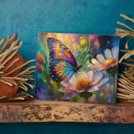 日の出カラフルで蝶と野花 フォトプラーク