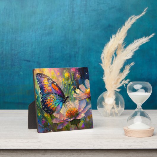 日の出カラフルで蝶と野花 フォトプラーク (インサイチュ)